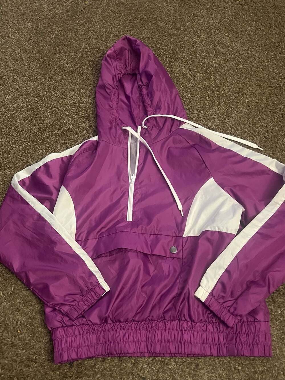 Say What Purple White Windbreaker Jacket Size M Hooded